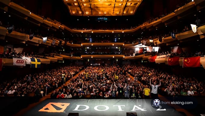 Excited Crowd at a Dota 2 Esports Tournament in a Large Arena