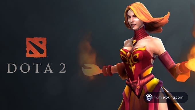 Female character from Dota 2 using flame magic