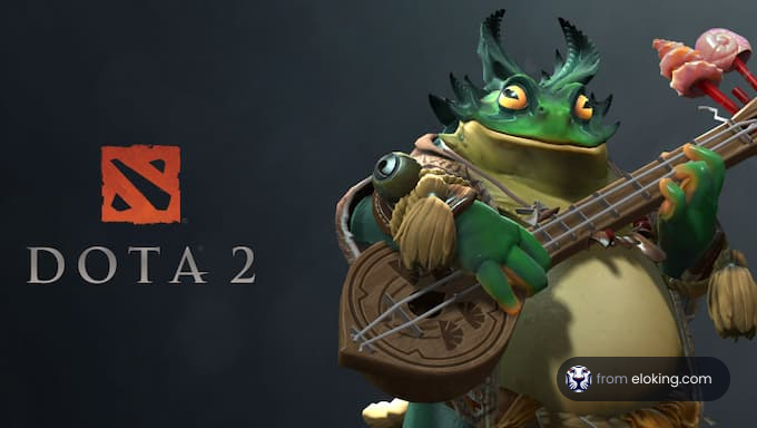 A frog character from Dota 2 playing a musical instrument.