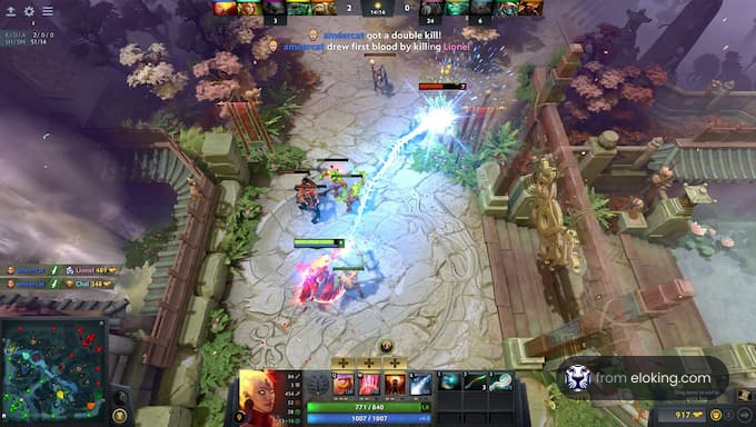 Intense gameplay moment in Dota 2 with a double kill.