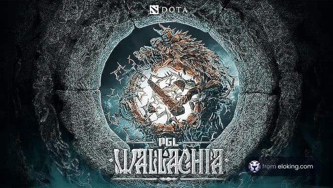 Dota PGL Walhalla 2023 event artwork featuring an intricate design.