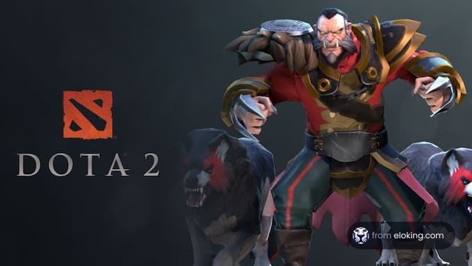 Beastmaster character from Dota 2 showcasing an action pose with wolves.