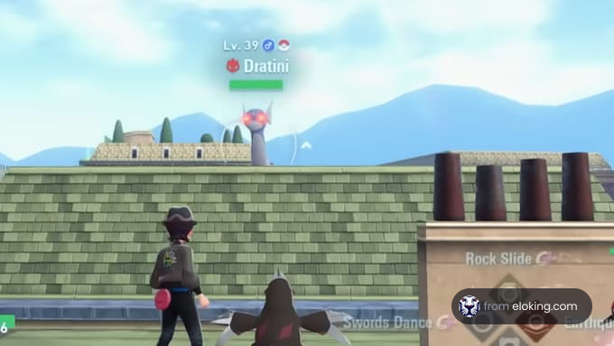 A trainer encounters a Dratini at level 39 in a game setting.