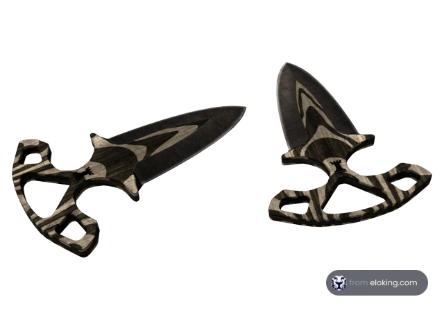 Two tribal daggers with intricate patterns on a black background