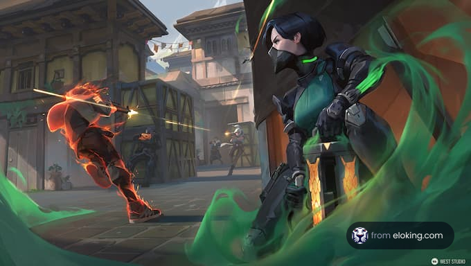 Action-packed scene of a female character battling an enemy with green energy in a video game