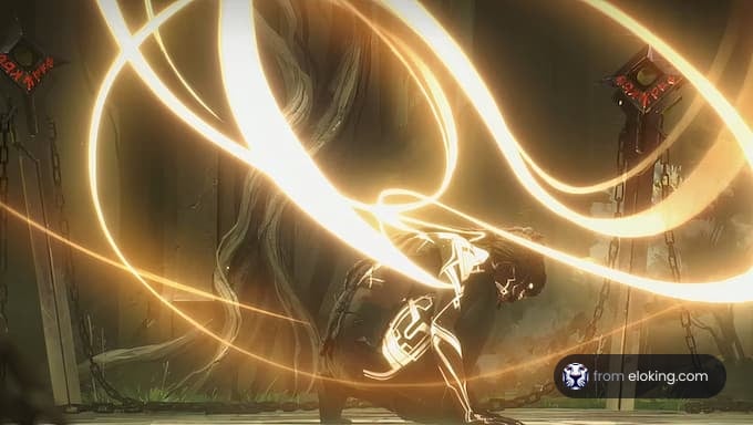 Anime character in a dynamic battle scene with glowing effects