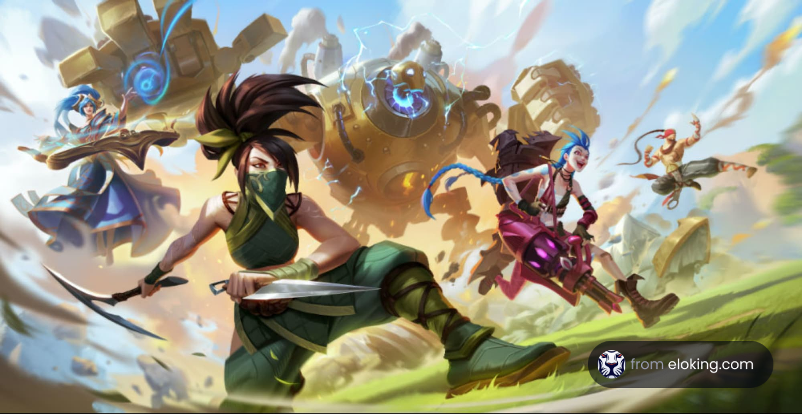 Dynamic fantasy battle scene with multiple characters engaged in combat