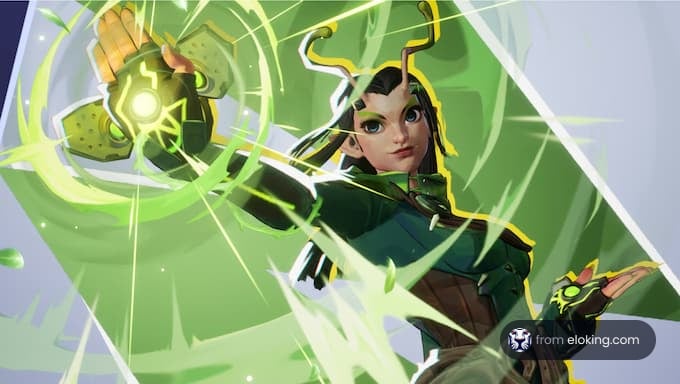 A dynamic fantasy character performing a magical action.