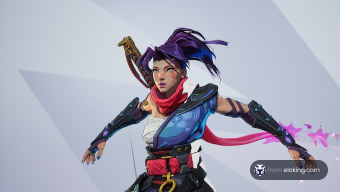 A dynamic female character in action, showcasing colorful attire and an engaging pose.