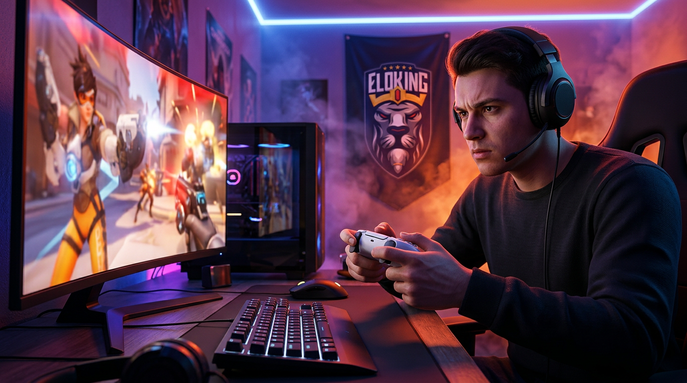 Overwatch 2 player using a controller beside keyboard and mouse on a desk