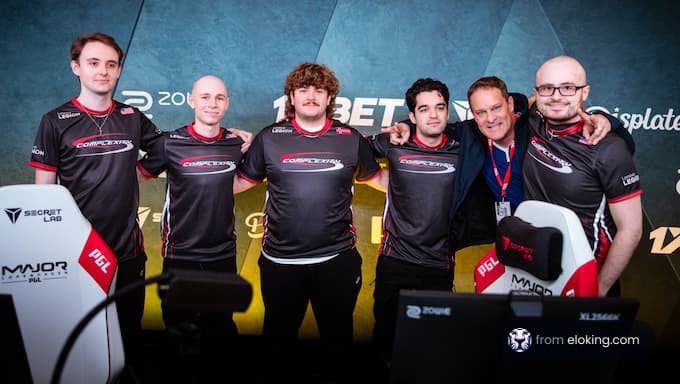 An eSports team posing at a major event