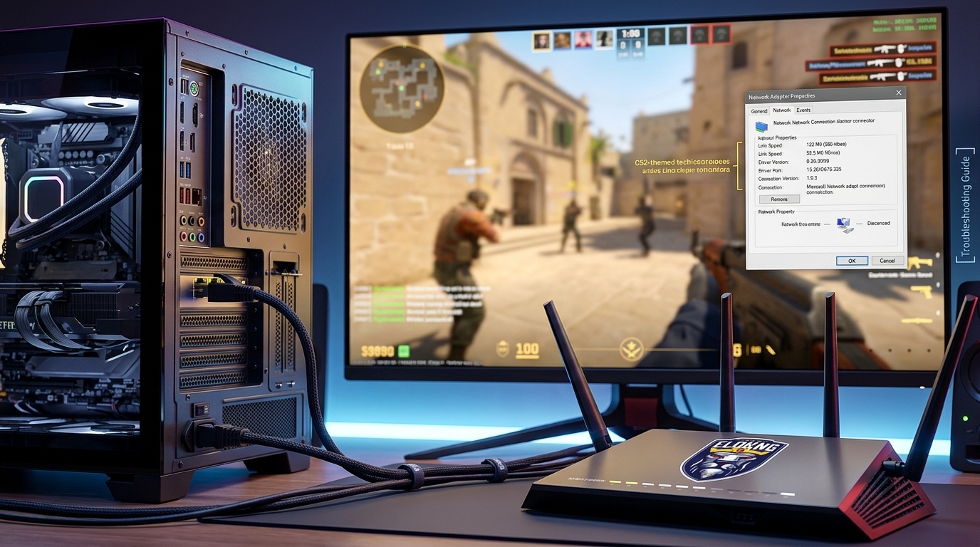 Ethernet cable, router, and PC network setup for CS2 fixes