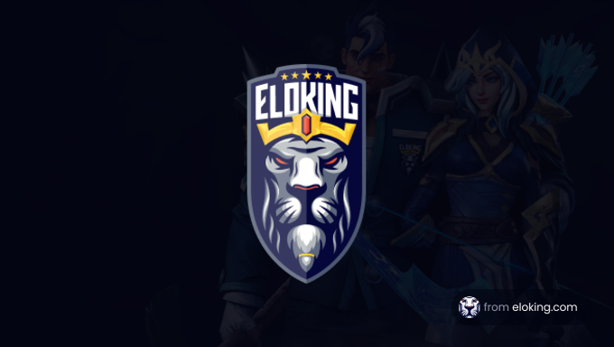 Eloking gaming logo with a lion emblem and fantasy characters in the background