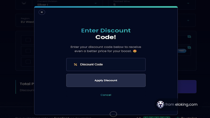 Screenshot of a discount code entry interface on a gaming platform