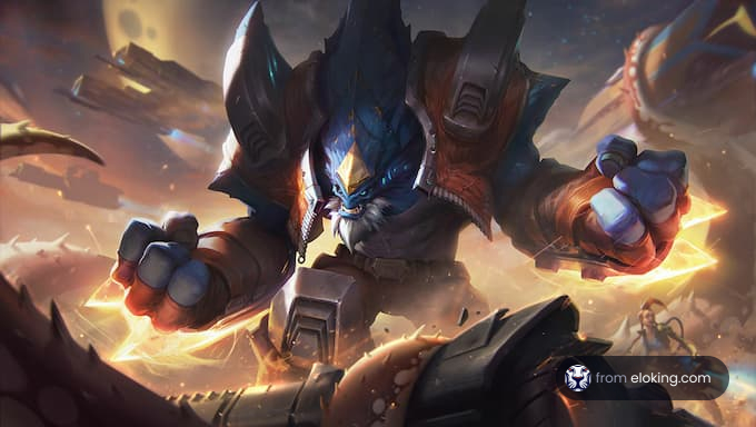 An epic battle scene featuring a powerful character ready to fight.