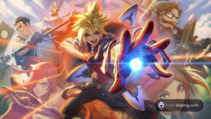 An epic battle scene featuring dynamic characters with vibrant abilities.