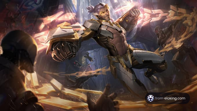 Epic battle scene featuring a mech in action