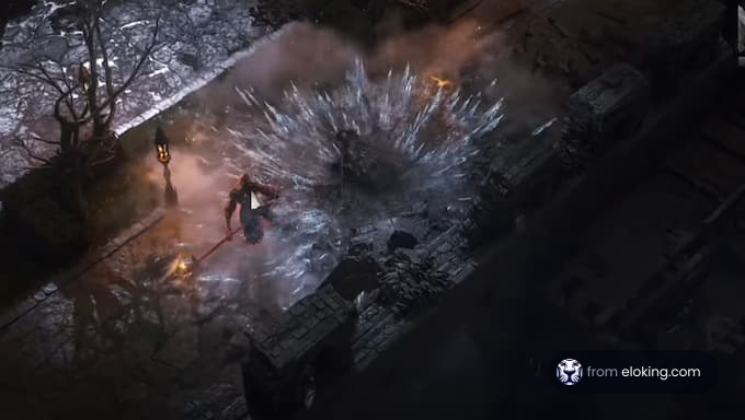 An epic battle scene showcasing magical powers in a dark environment.
