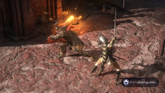 An epic battle scene from a video game featuring dynamic combat.