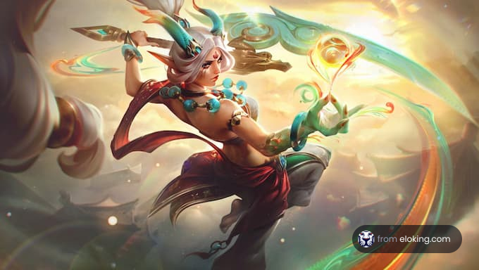 A fantasy character performing a magical action with vibrant colors.