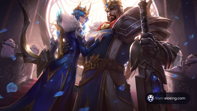 An epic fantasy scene featuring a king and queen together.