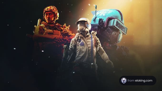 An epic scene featuring space soldiers in futuristic gear.