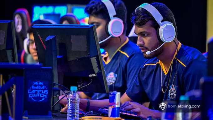 Esports team focused during gaming competition