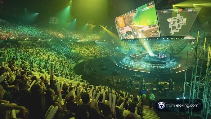 An energetic crowd at a major esports event.