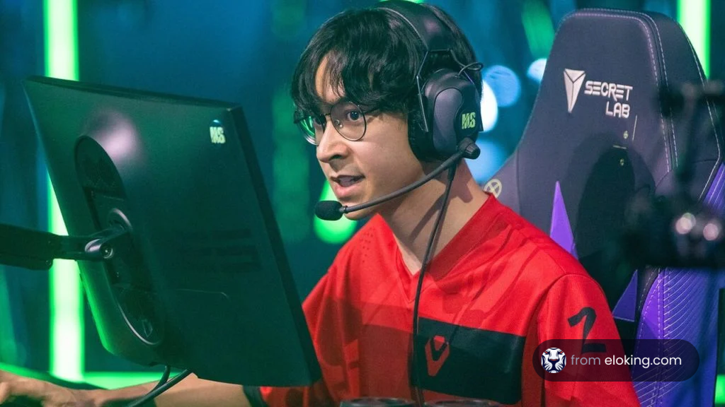 Esports player intensely focusing during a game