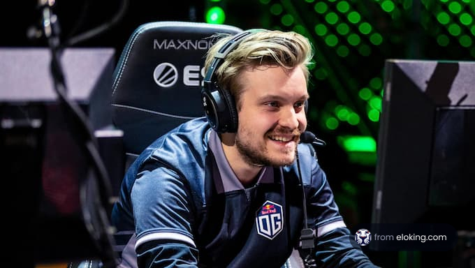 A happy esports player focused on the game.