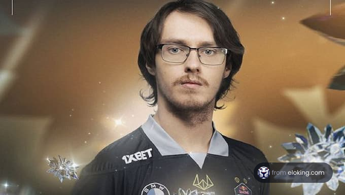 Esports player in black jersey with sparkling background