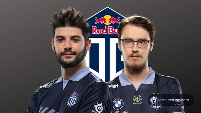 Two eSports players wearing OG jerseys with a Red Bull logo