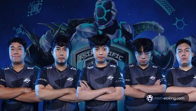 A professional esports team from the Asia Pacific region posing confidently.