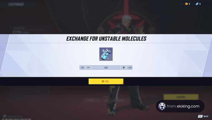 Exchange for unstable molecules interface in a video game