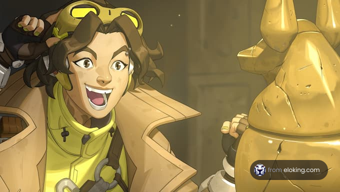 Animated girl in yellow smiling excitedly