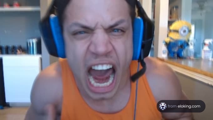 An excited gamer shouting in a headset