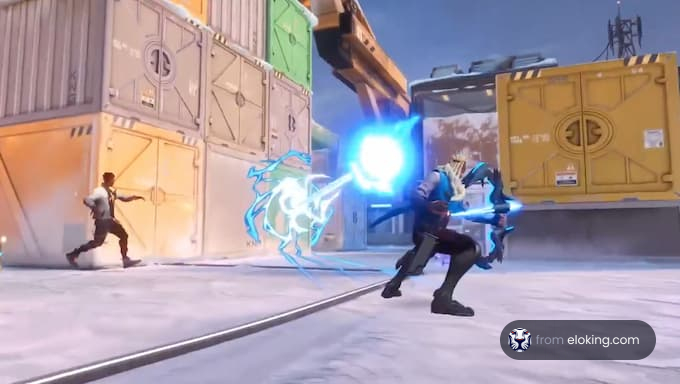 A character using a special ability in an action-packed game scene.