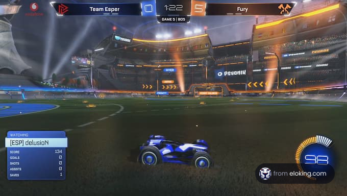 Rocket League esports match with Team Esper vs Fury, score 0-5 with 1:22 left on the clock