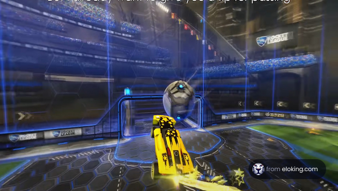 A thrilling moment in Rocket League as a car attempts to score a goal