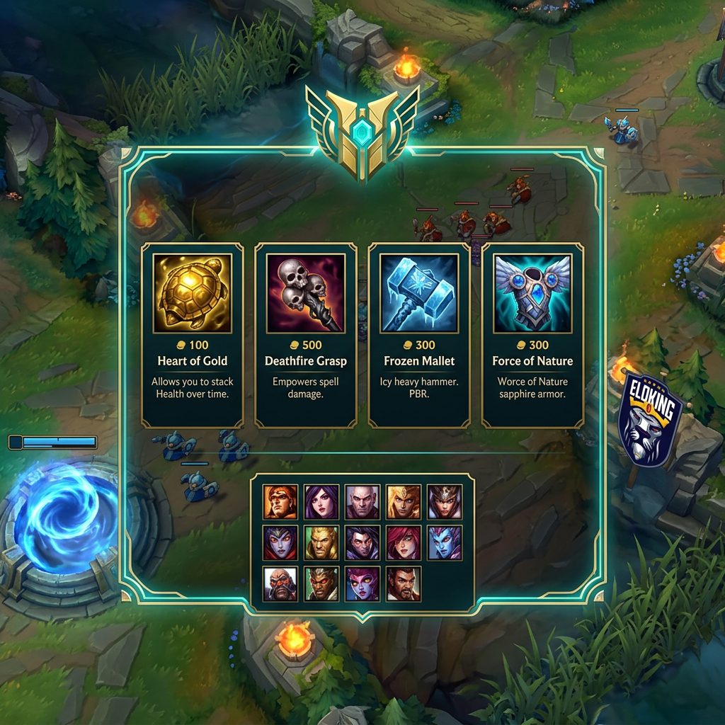 Old League client screen with legacy item icons and a small champion roster