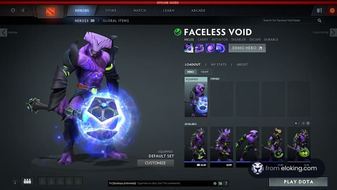 Faceless Void character in Dota 2 game interface