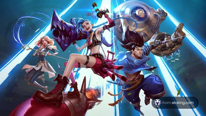 A group of fantasy characters in an action-packed scene