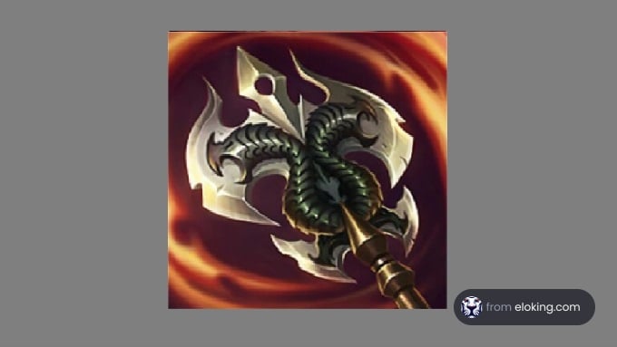 Fantasy axe with dragon design on a flaming background