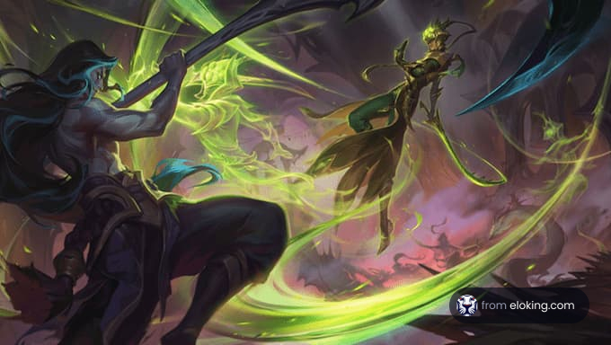 A thrilling fantasy battle scene with magic and mystical elements.