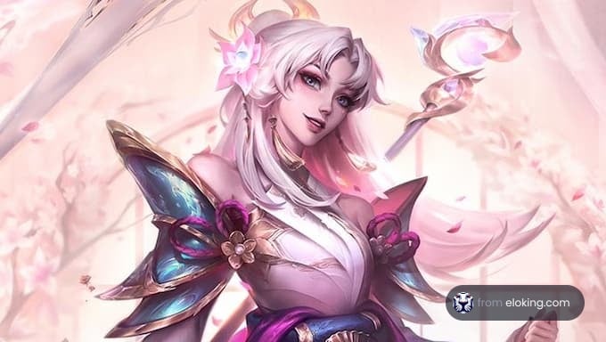 A beautiful fantasy character with flowing hair and elegant armor