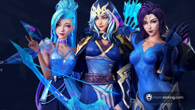 Three fantasy characters showcasing ice magic abilities