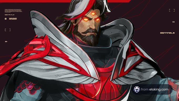 Un guerrero místico con ojos brillantes y una armadura elaborada.