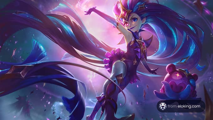 A vibrant fantasy character surrounded by a magical background