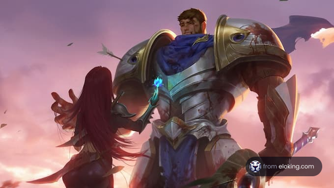 A fantasy scene depicting a magical encounter between two characters.