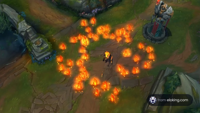 Character casting a fire spell in a fantasy game